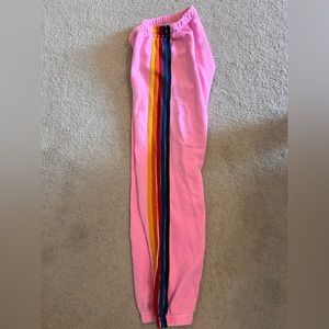 Aviator nation 5 stripe Neon pink with neon strips sweatpants size small